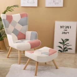 Cheap 🥰 Direct Wicker Accent Chair With Ottoman For Living Room Blue ✔️