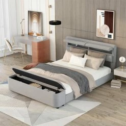 Best deal 🔥 Direct Wicker Upholstery Platform Bed With Storage Headboard And Footboard 🧨